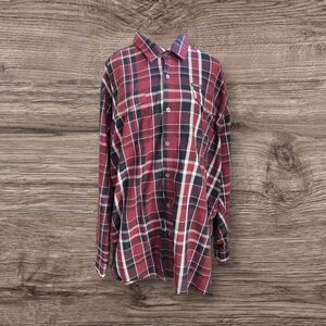 Wrangler Men's Burgundy Plaid Button Down Shirt With Roll Tab Sleeves Size 2XL